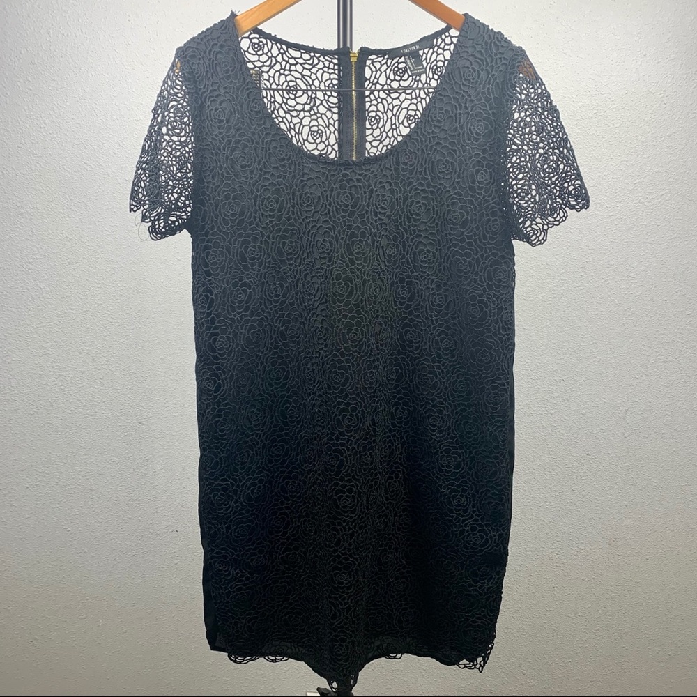 Forever 21 Black Embroidered Floral Dress